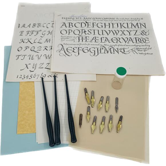 Calligraphy Pen Set Papers Illustrations 11 tips 3 Handles Tip Holder Example - Picture 1 of 16